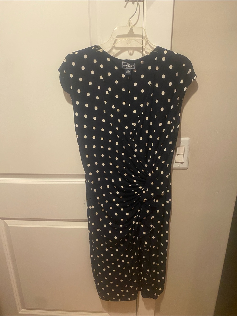 American Living Navy and White Polka Dot Twist-Waist Midi Dress